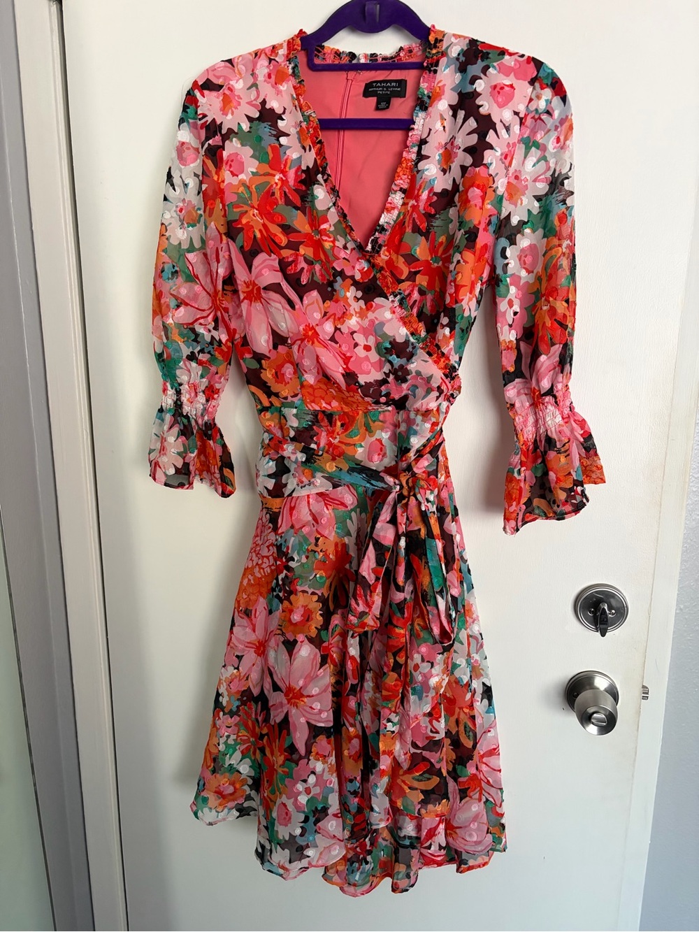 Floral Wrap Midi Dress in Pink Multi by Tahari ASL